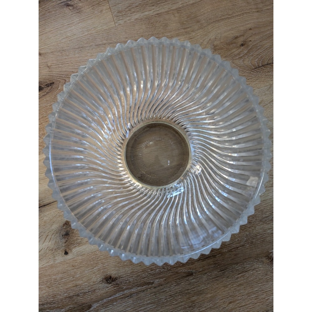 9-In Vintage Crystal Ribbed Bowl With Silver Accent